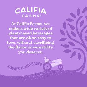 Bottle of Califia Farms Vanilla Oat Barista Blend beside vanilla latte aroma.