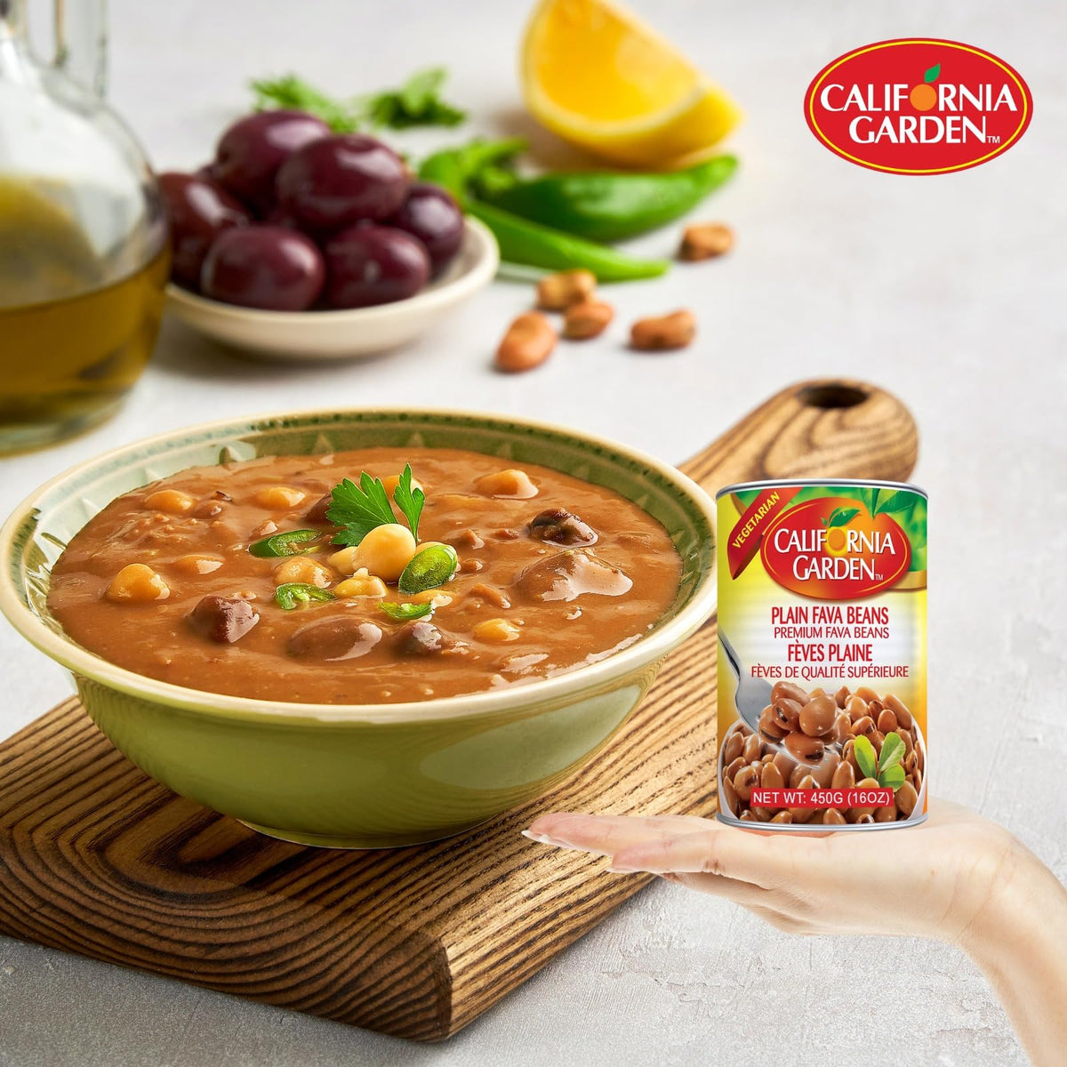 California Garden fava beans plain label, 6-pack, ideal for quick weeknight meals.