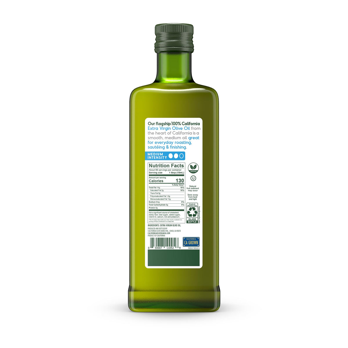 California Olive Ranch oil bottle pouring, enhances salads and sautéing with floral, buttery notes.