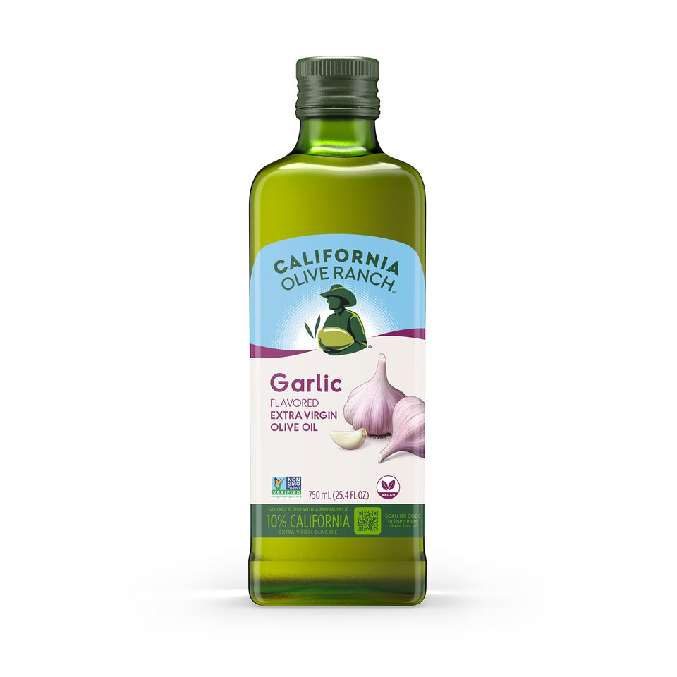 California Olive Ranch garlic EVOO bottle front for versatile cooking