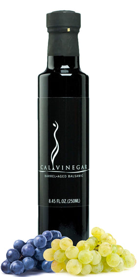 Calivirgin balsamic vinegar bottle highlighting barrel-aged depth for finish