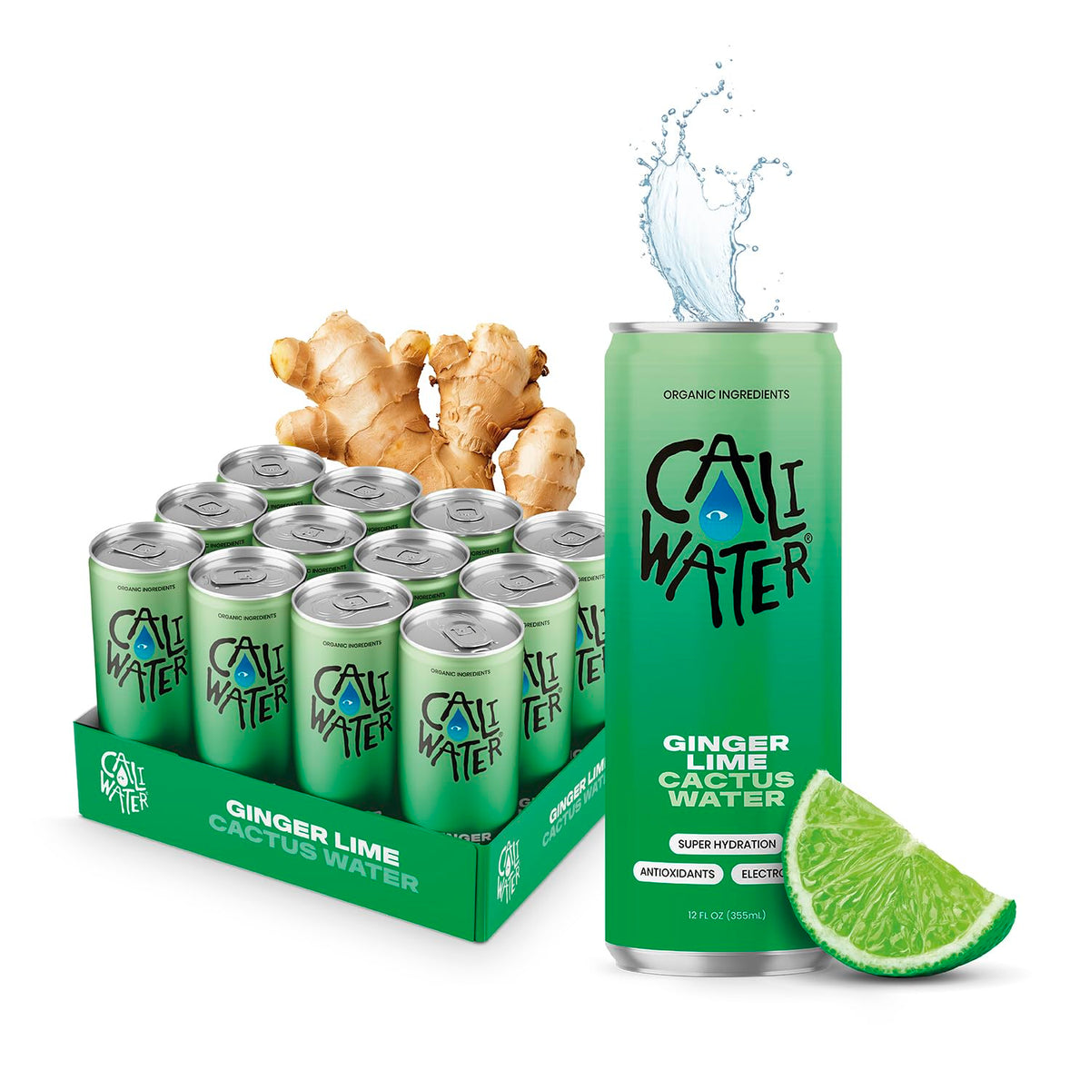 CALIWATER ginger lime bottle for refreshing hydration with bold citrus and ginger flavor