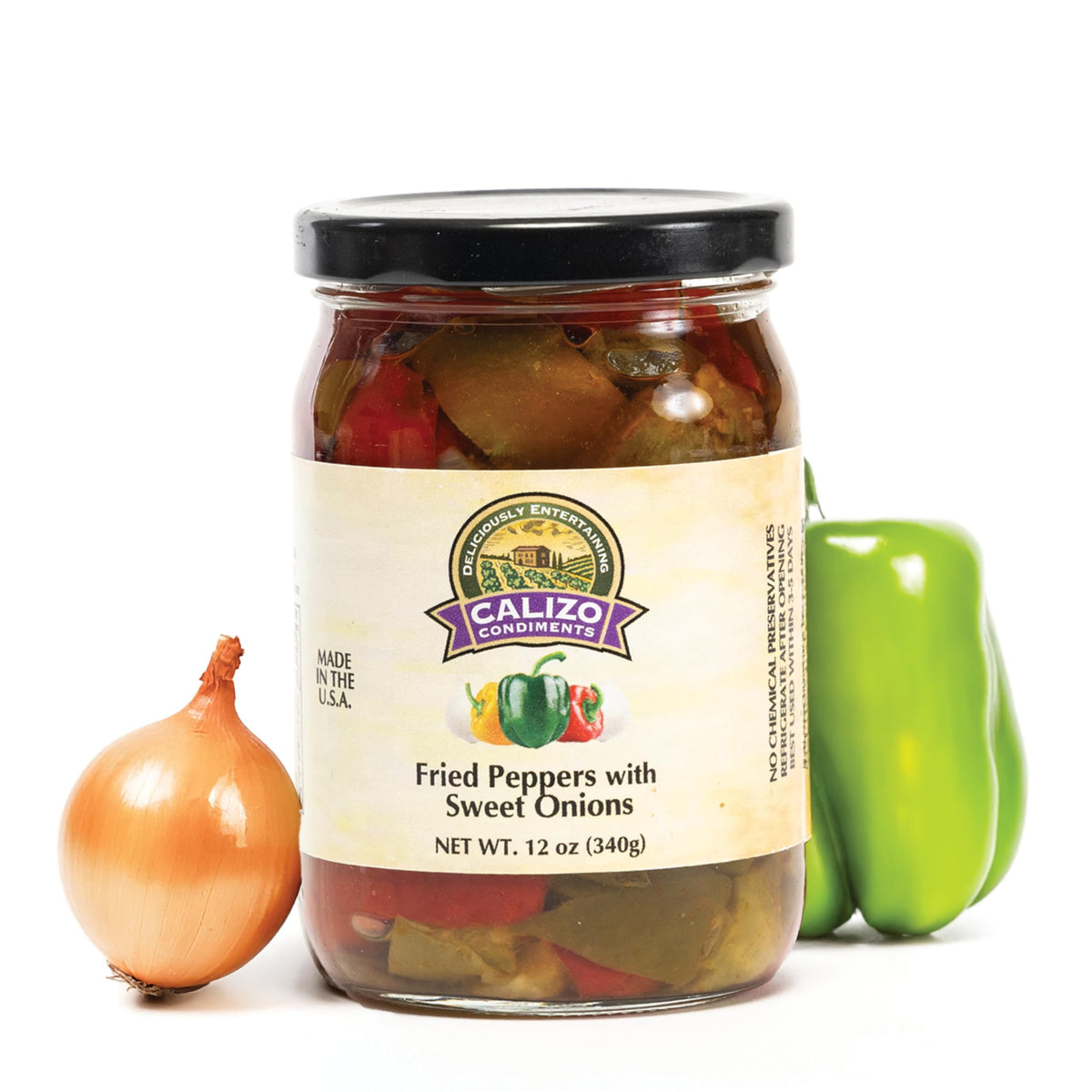 Calizo Condiments fried peppers and onions jar for quick, bold meals.