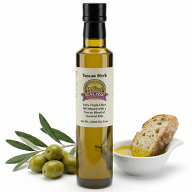 Calizo Tuscan Herb Infused Olive Oil bottle front view, premium Italian flavor for dipping