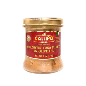 Callipo solid light tuna in olive oil in a glass jar for quick, flavorful meals.