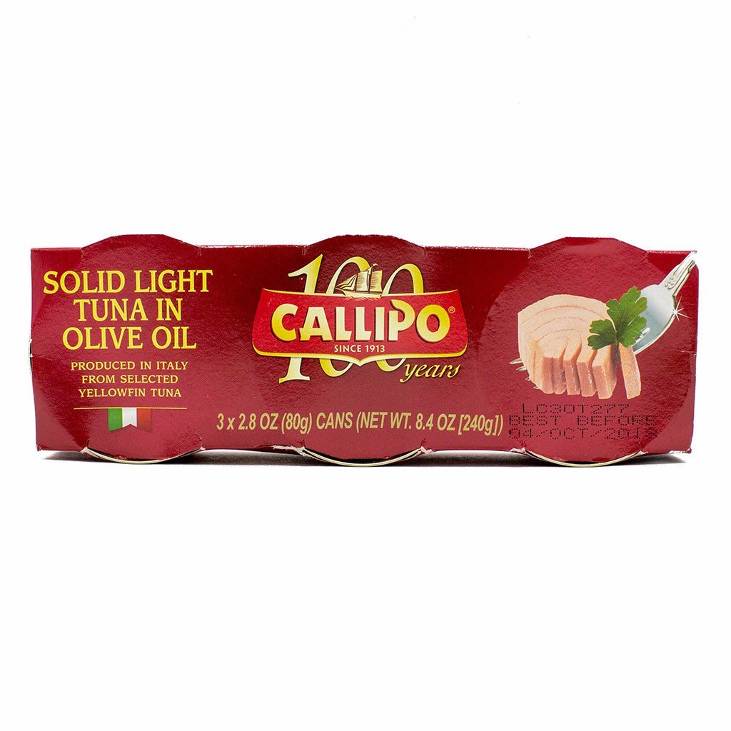 Callipo tuna in olive oil can—dolphin-safe, ideal for salads and antipasti.
