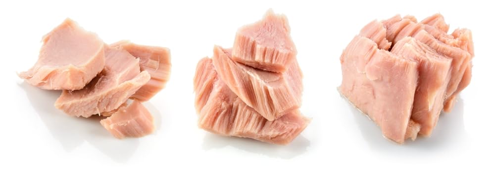 Callipo tuna in olive oil open can showing chunks, ready to mix into salads