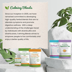 A warm cup releases a comforting aroma from Calming Blends Diverticulitis Tea.