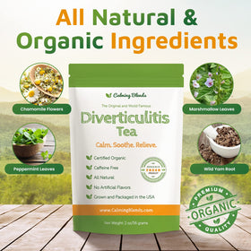 Calming Blends Diverticulitis Tea chamomile peppermint blend creates a relaxing moment.