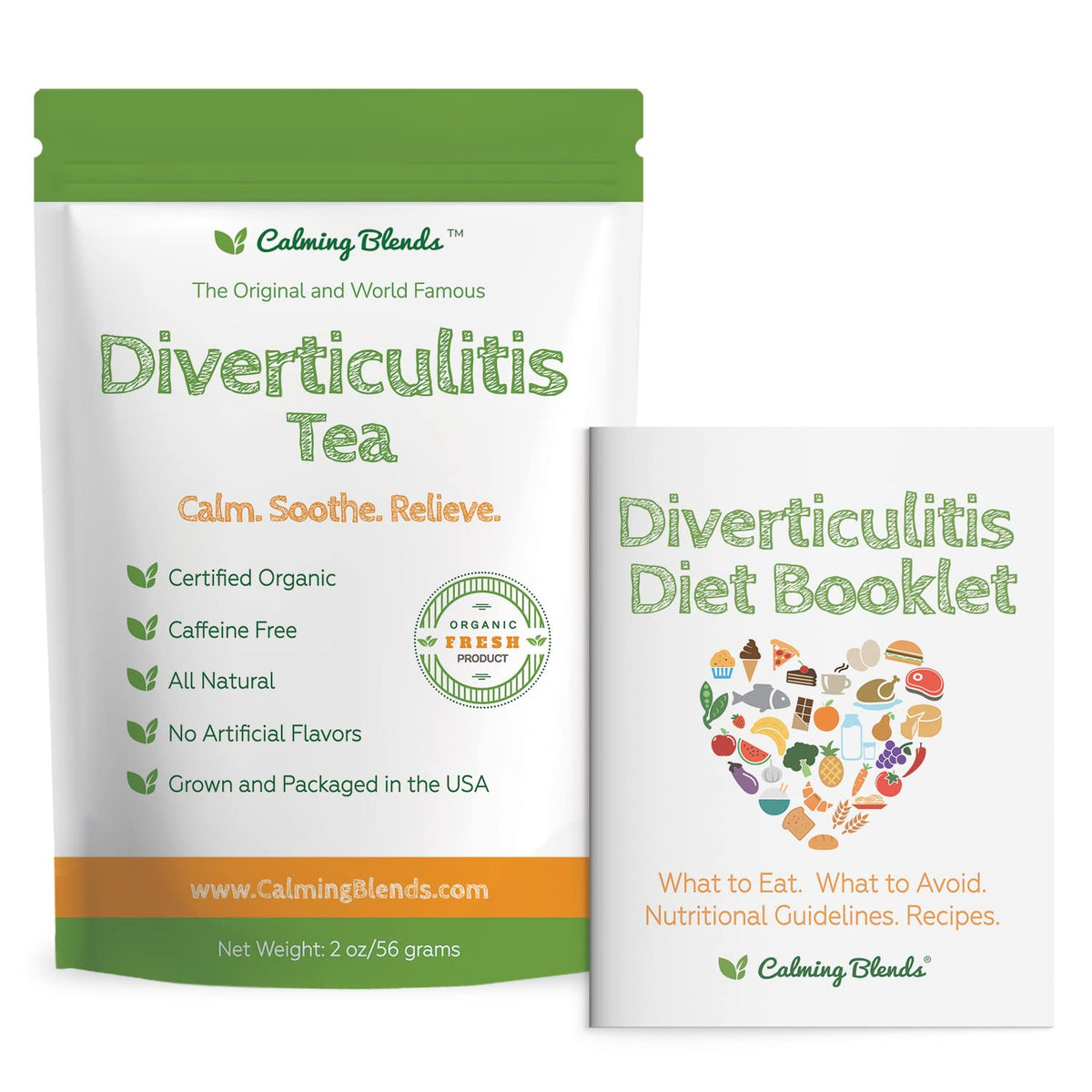 Calming Blends Diverticulitis tea pack with a gentle herbal infusion
