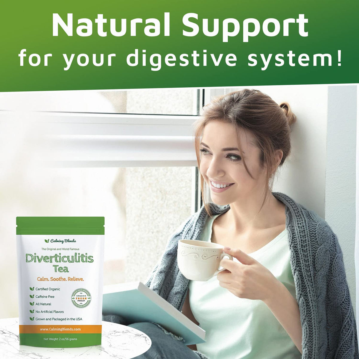 Steeping Calming Blends Diverticulitis Tea for 5-7 minutes yields balanced flavor.