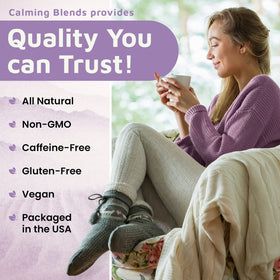 Calming Blends organic herbal tea with chamomile and peppermint for soothing evenings