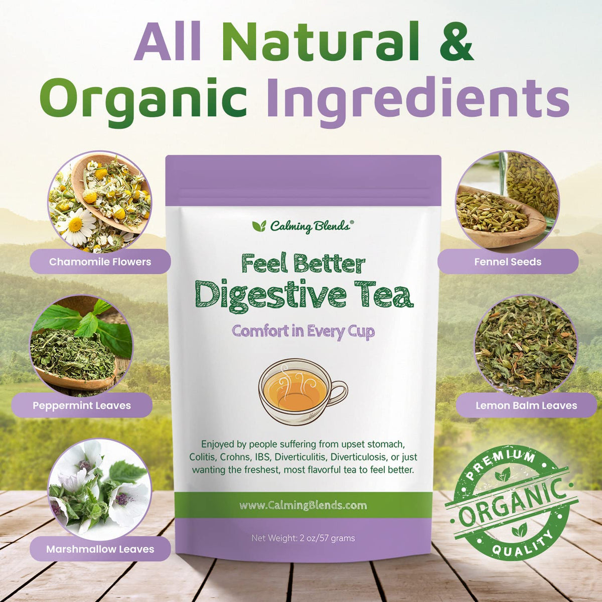 Calming Blends features fresh loose leaf tea ingredients for vibrant flavors