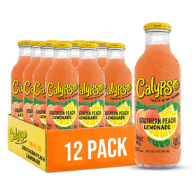 Calypso Southern Peach Lemonade bottle pour showing real fruit flavor.