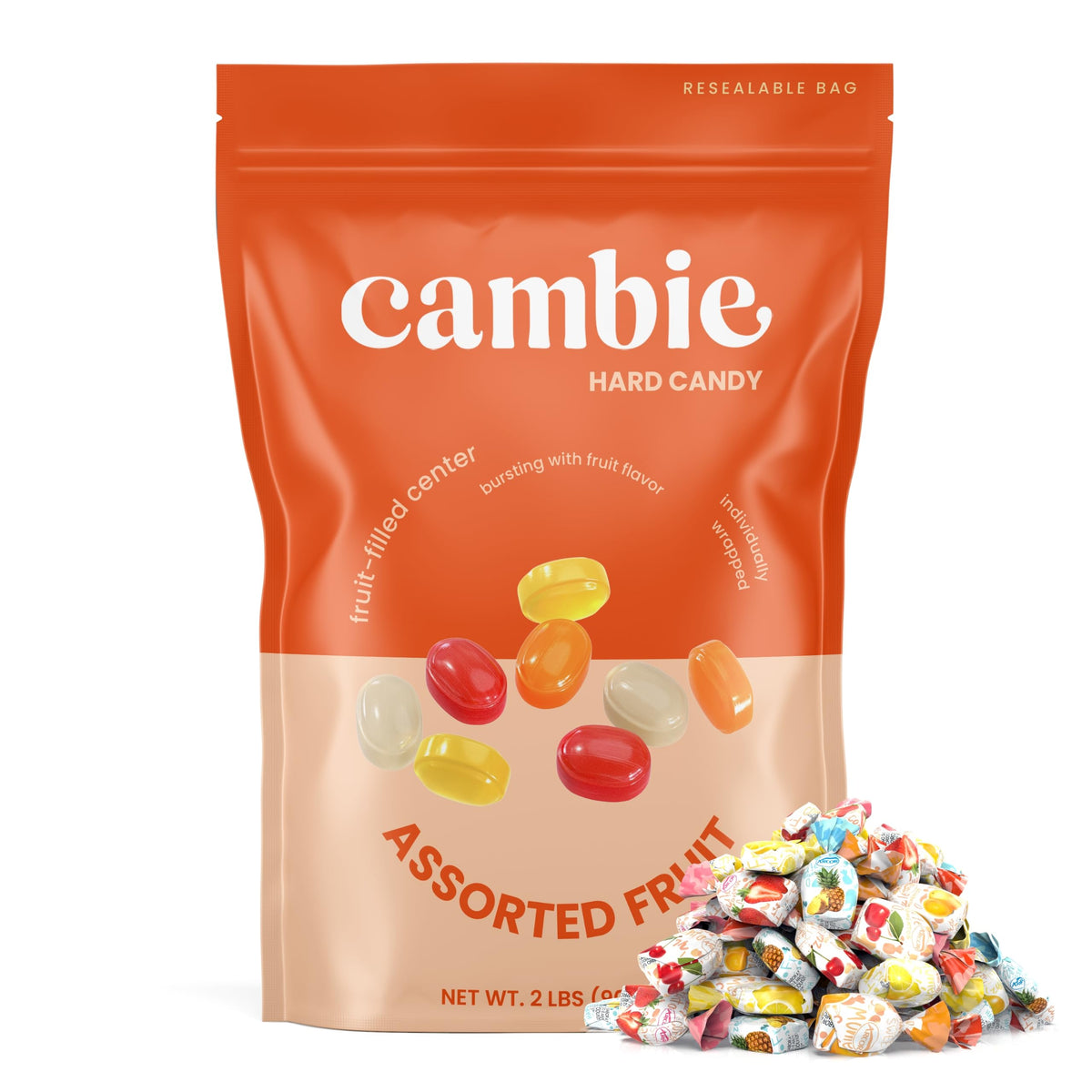 Cambie fruit-filled hard candy center reveal closeup showcasing a chewy center