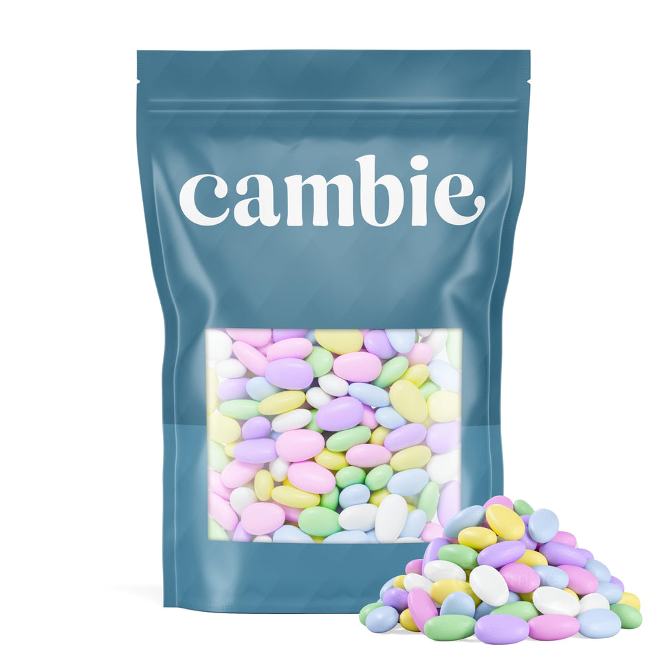 Cambie Jordan almonds shell closeup, crisp candy shell and premium almond for favors