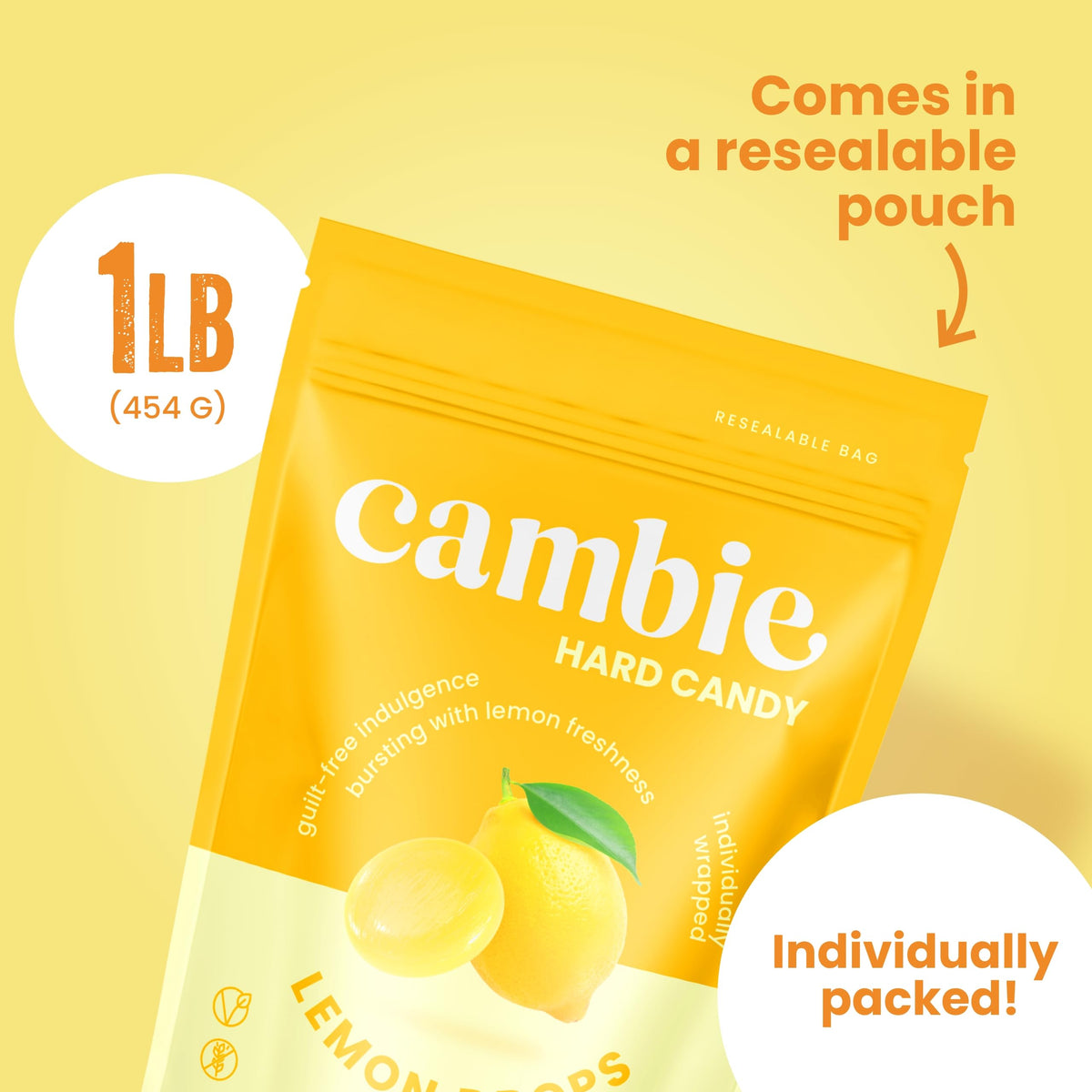 Cambie low-calorie lemon drops provide a light, citrusy treat.