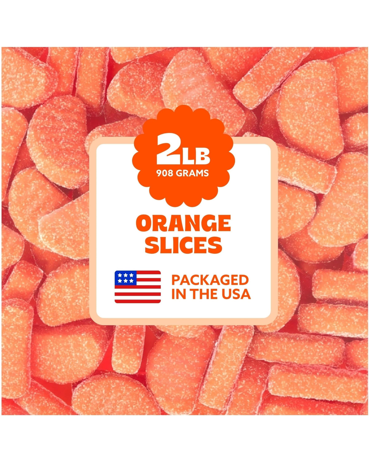 Cambie Orange Slices Candy bag with vibrant gummies, perfect for party favors.