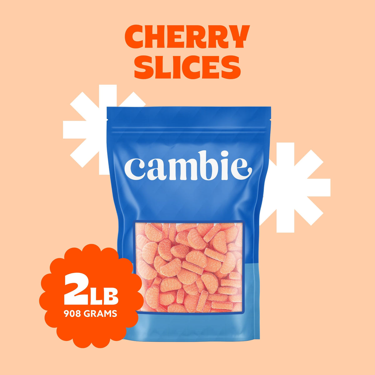 Cambie soft-chewy orange gummies with a pleasant bite.
