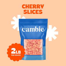 Cambie soft-chewy orange gummies with a pleasant bite.