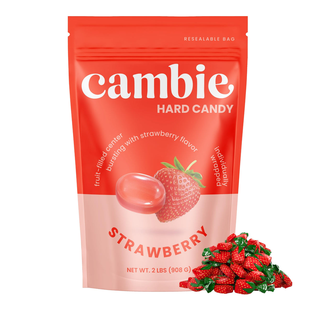 Resealable bag keeps Cambie candy fresh between uses.