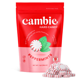 Cambie sugar-free candies peppermint packaging highlights zero sugar option for on-the-go snacking