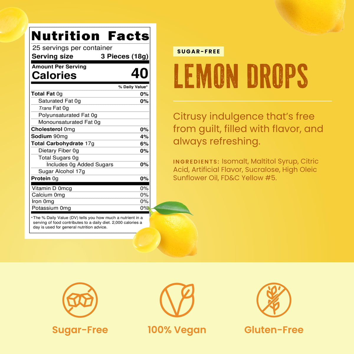 Cambie sugar-free lemon drops packaging emphasizes convenience and freshness.