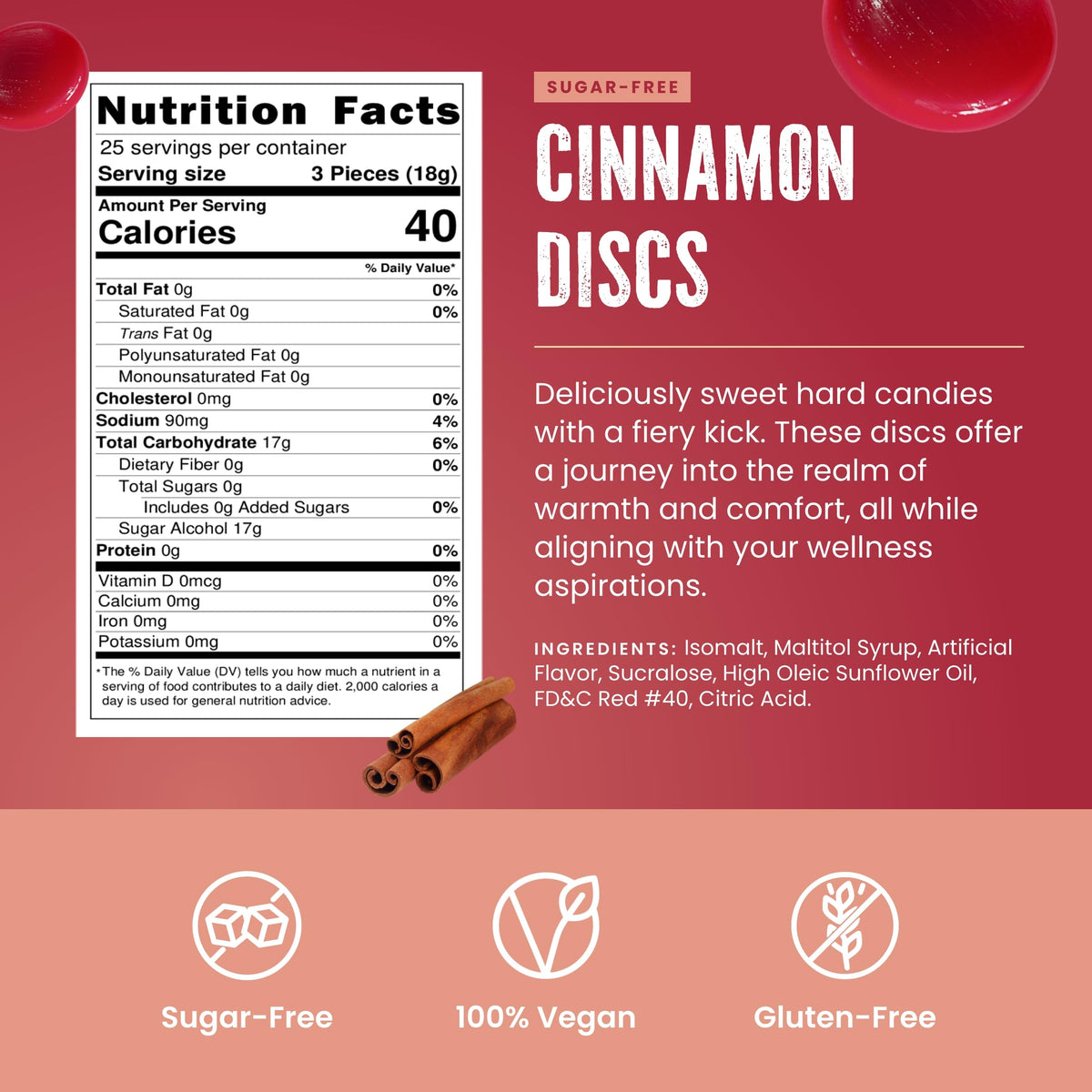 Cambie sugar free cinnamon hard candy in hand, convenient individually wrapped piece for on-the-go.