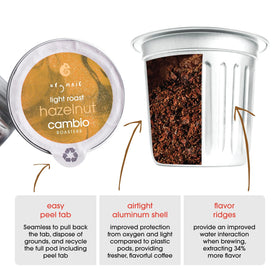 Cambio Roasters Hazelnut Light Roast eco-packaging highlights recyclable aluminum and minimal waste