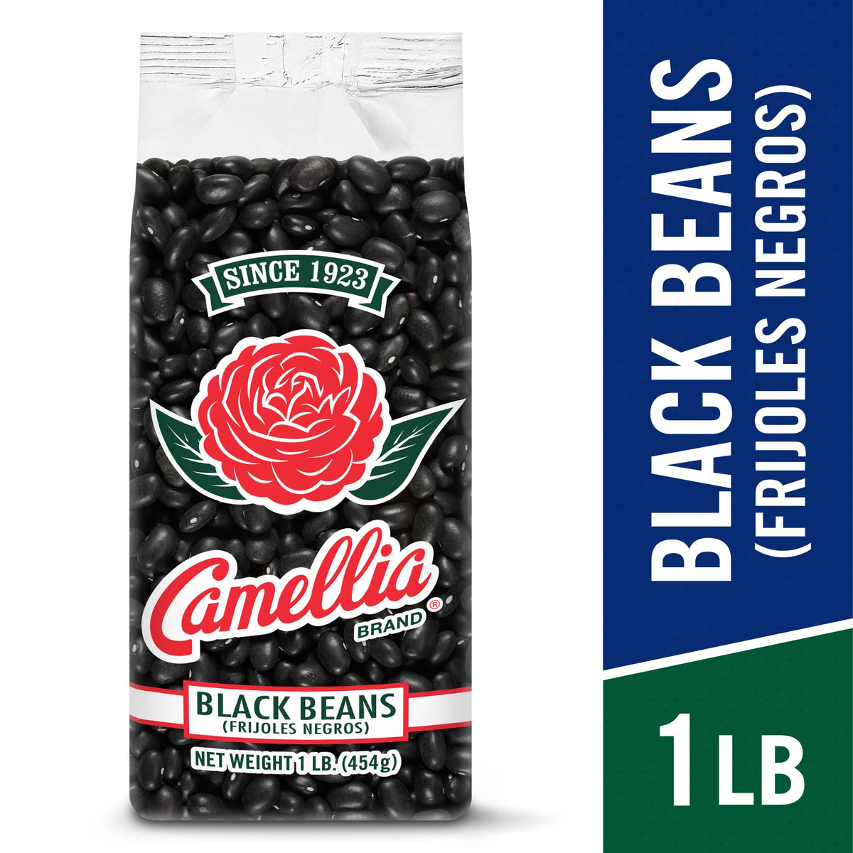 Camellia Brand black turtle beans in a pot, perfect for hearty chili.