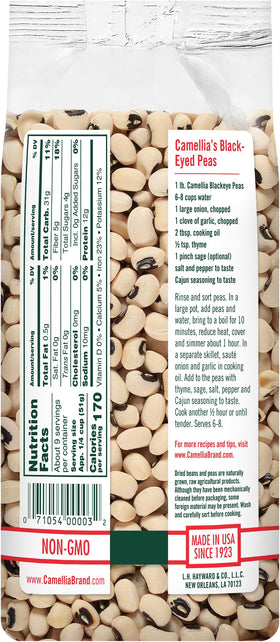 Cooked Camellia Brand blackeye peas delivering creamy texture and hearty flavor.