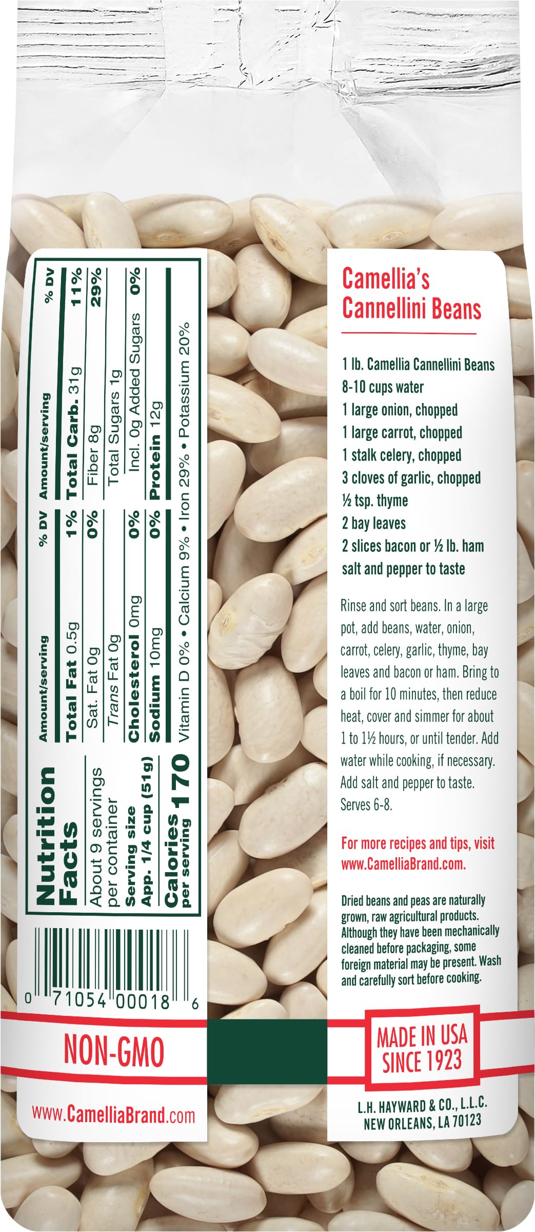 Close-up of Camellia Brand cannellini beans showing creamy texture