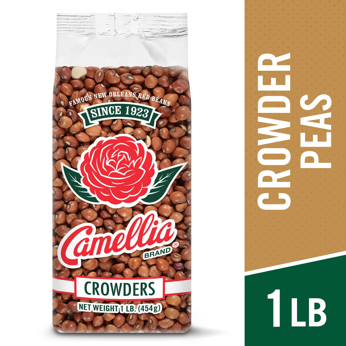 Camellia Brand Crowder Peas in cup for measured meal prep.