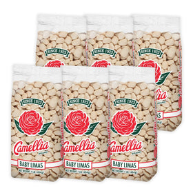 Camellia Brand dried baby lima beans 6-pack ready for pantry storage.