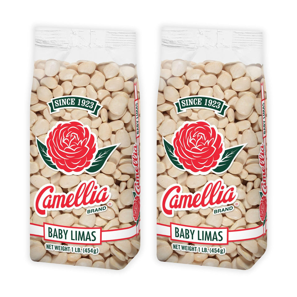 Camellia Brand dried baby lima beans in packaging for premium Southern cooking.
