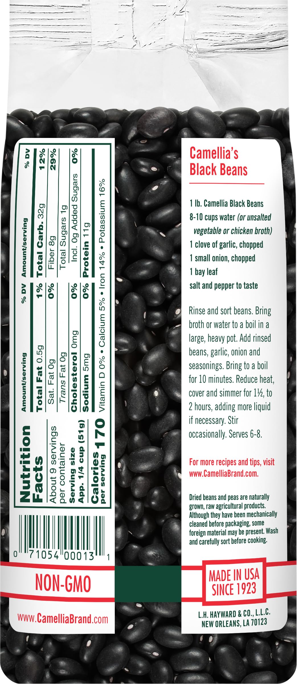 Camellia Brand dried beans measuring cup closeup showing portion control.