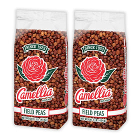 Camellia Brand dried field peas bag closeup highlighting premium quality and non-GMO goodness.