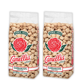 Camellia Brand dried garbanzo beans in packaging, ideal for pantry staples and easy meal prep.