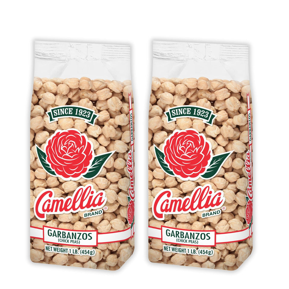 Camellia Brand dried garbanzo beans in packaging, ideal for pantry staples and easy meal prep.