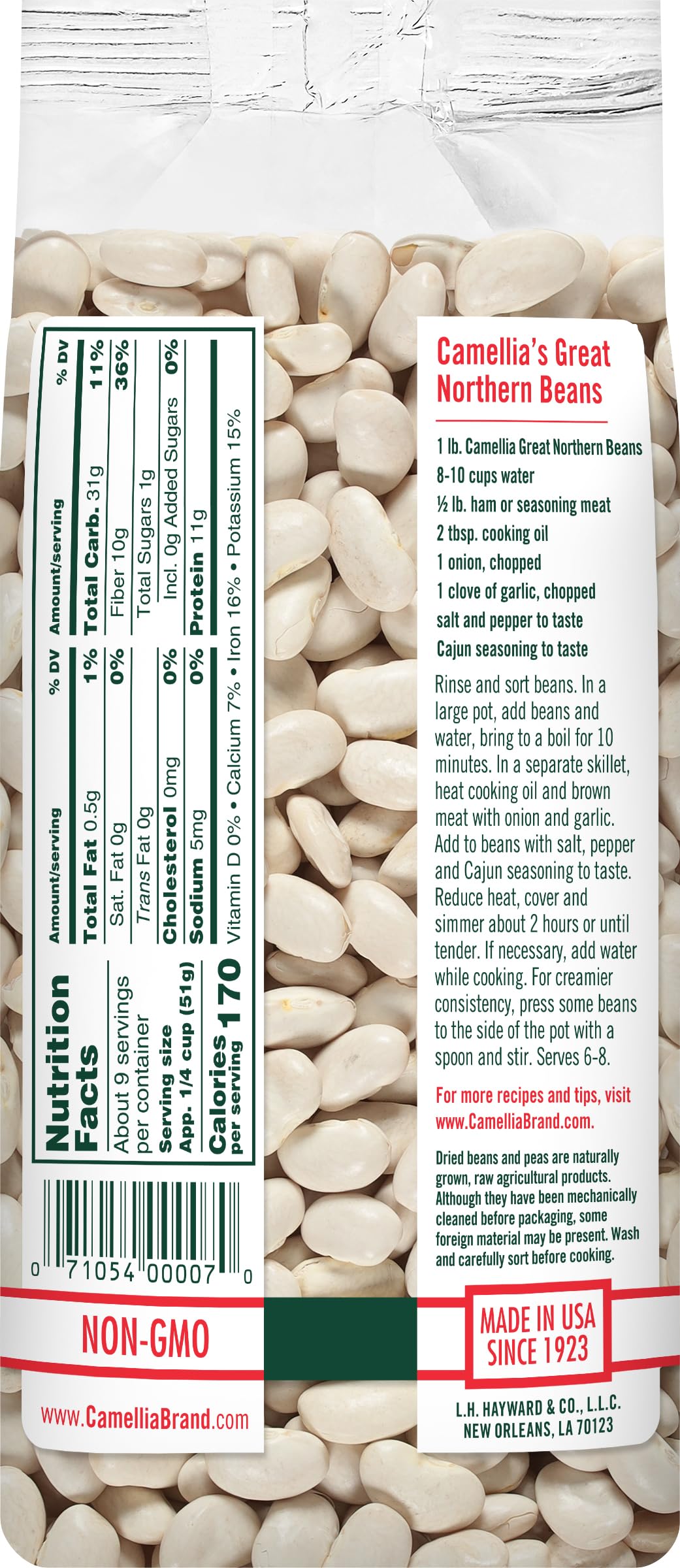 Camellia Brand dried Great Northern beans in a pot scene for home-cooked meals