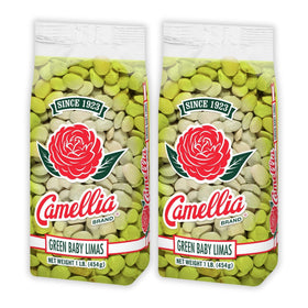Camellia Brand dried green baby lima beans close-up for tender texture and flavor