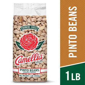 Camellia Brand Pinto beans closeup, non-GMO and gluten-free for versatile cooking