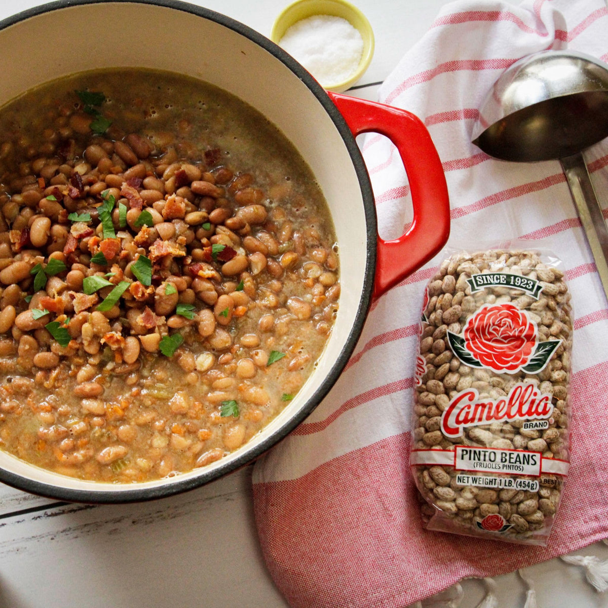 Camellia Brand kitchen scene with beans ready for meal prep