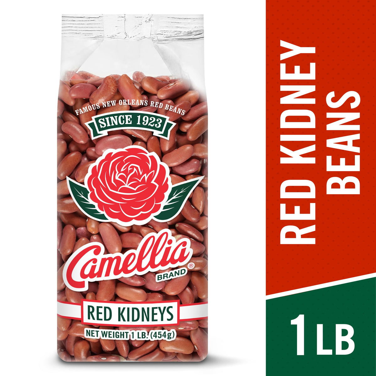 Camellia Brand dried beans bag on pantry shelf