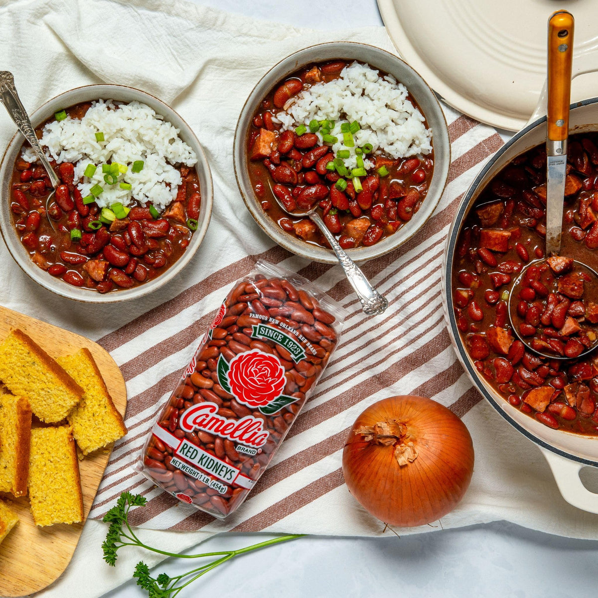 Gumbo featuring Camellia Brand kidney beans and hearty ingredients