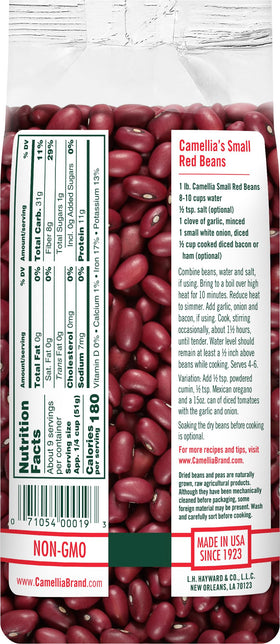 Camellia Brand dried small red beans close-up texture enhances soups and stews.