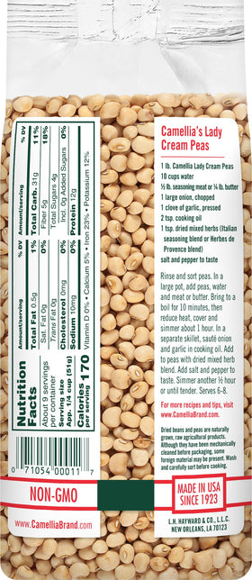 Camellia Brand Lady Cream peas close-up highlights creamy texture for comforting meals.