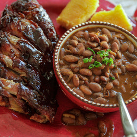 Camellia Brand pink beans with stew and rice dish for traditional meals.