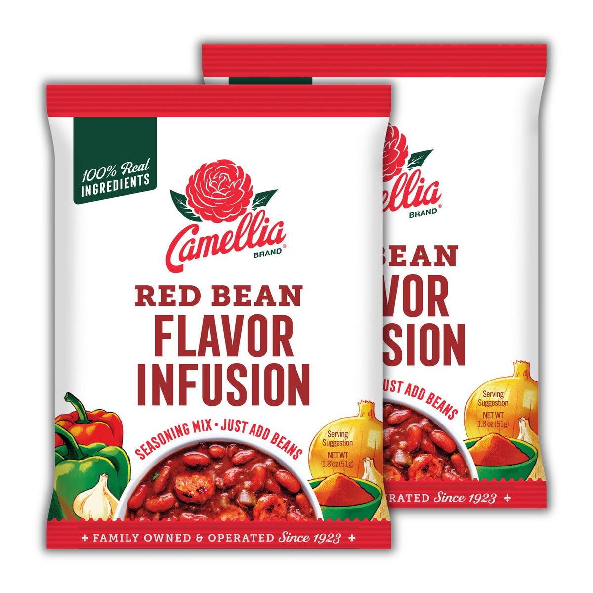 Camellia Red Bean Flavor Infusion Seasoning pack shot for quick, authentic Cajun flavor.