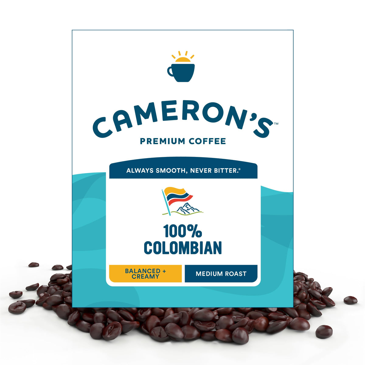 Cameron's Coffee 100% Colombian beans in a bag for a smooth morning brew